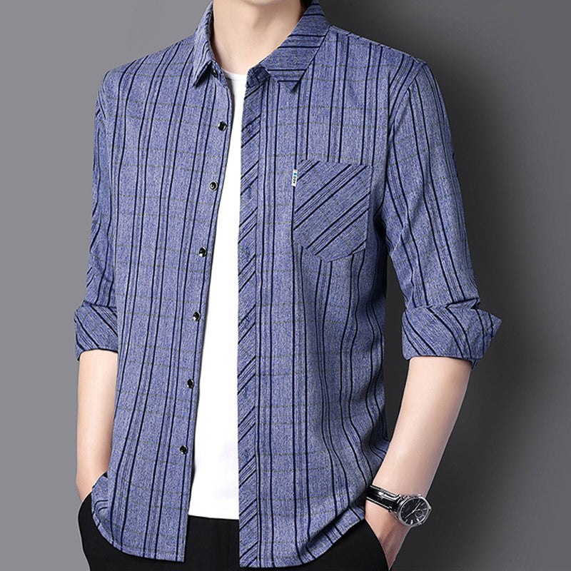 Men's Casual Comfortable Long-Sleeved Plaid Shirt
