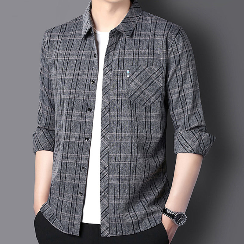 Men's Casual Comfortable Long-Sleeved Plaid Shirt