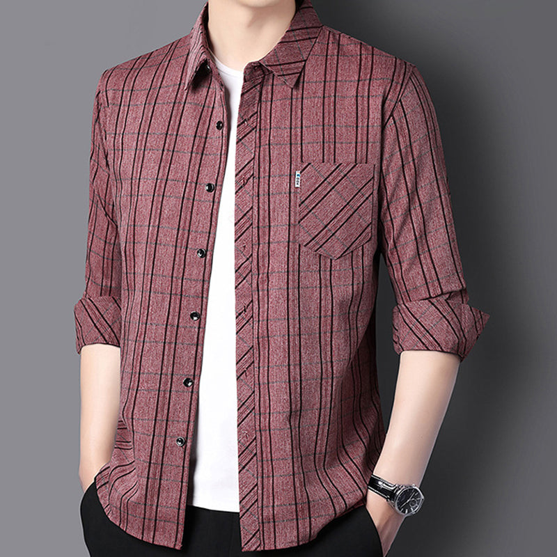 Men's Casual Comfortable Long-Sleeved Plaid Shirt