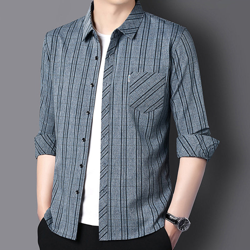 Men's Casual Comfortable Long-Sleeved Plaid Shirt
