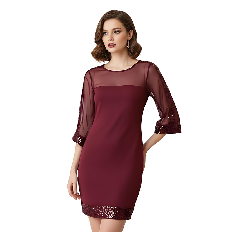 ⏳Limited-time 50% off⏰Women's Sequin Trim Sheer Sleeve Party Dress👗