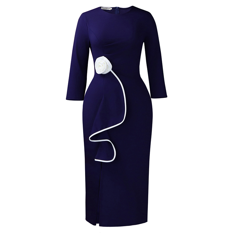 Elegant Round Neck Ruffle Bodycon Dress