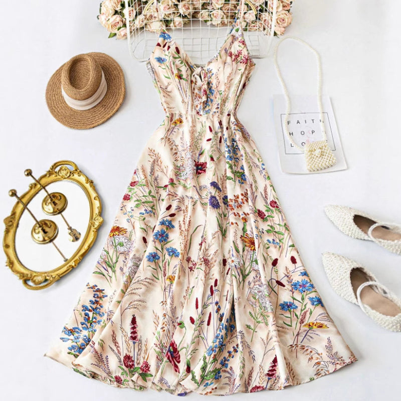 💐Spring Hot Sale 50% OFF!!🌿🌸Plus Size Floral Print Spaghetti Strap Midi Dress