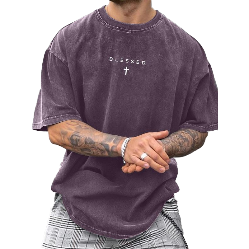 ๐ LIMITED TIME 50% OFF! โ๏ธ Men's Cross & Letter Print Vintage T-Shirt โ Soft, Relaxed Fit, Streetwear ๐