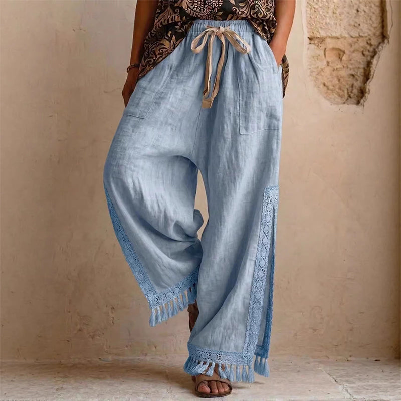 Women's Vintage-Inspired Drawstring Wide-Leg Pants