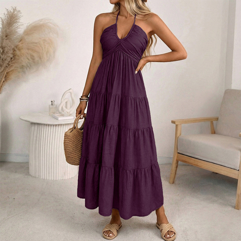 ๐ 50% OFF NOW! ๐ด Women's Halter Neck Backless Maxi Dress โ Tiered, Flowy, Resort Style ๐บ