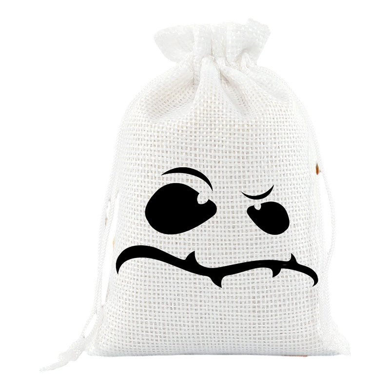 ⌛Limited-Time Offer-Halloween Drawstring Burlap Bags Spooky Face Treat Pouch