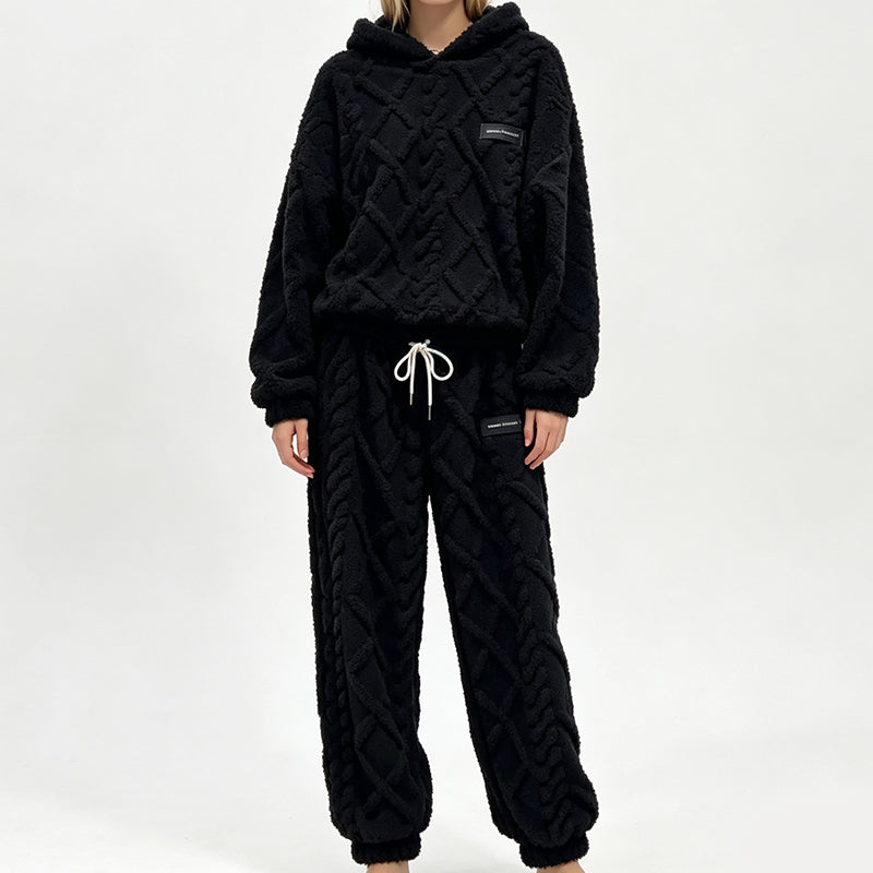 ๐ Premium Comfort | Women's Plush Textured Hoodie & Pants 2-Piece Set