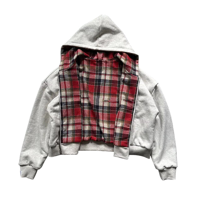 Free Shipping|Unisex Reversible Plaid Zipper Hooded Jacket