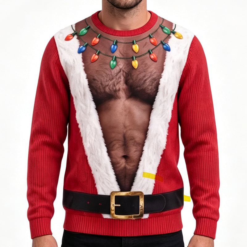🎅 Bold 3D Muscle Print, Instant Holiday Fun | Men's Graphic Sweatshirt