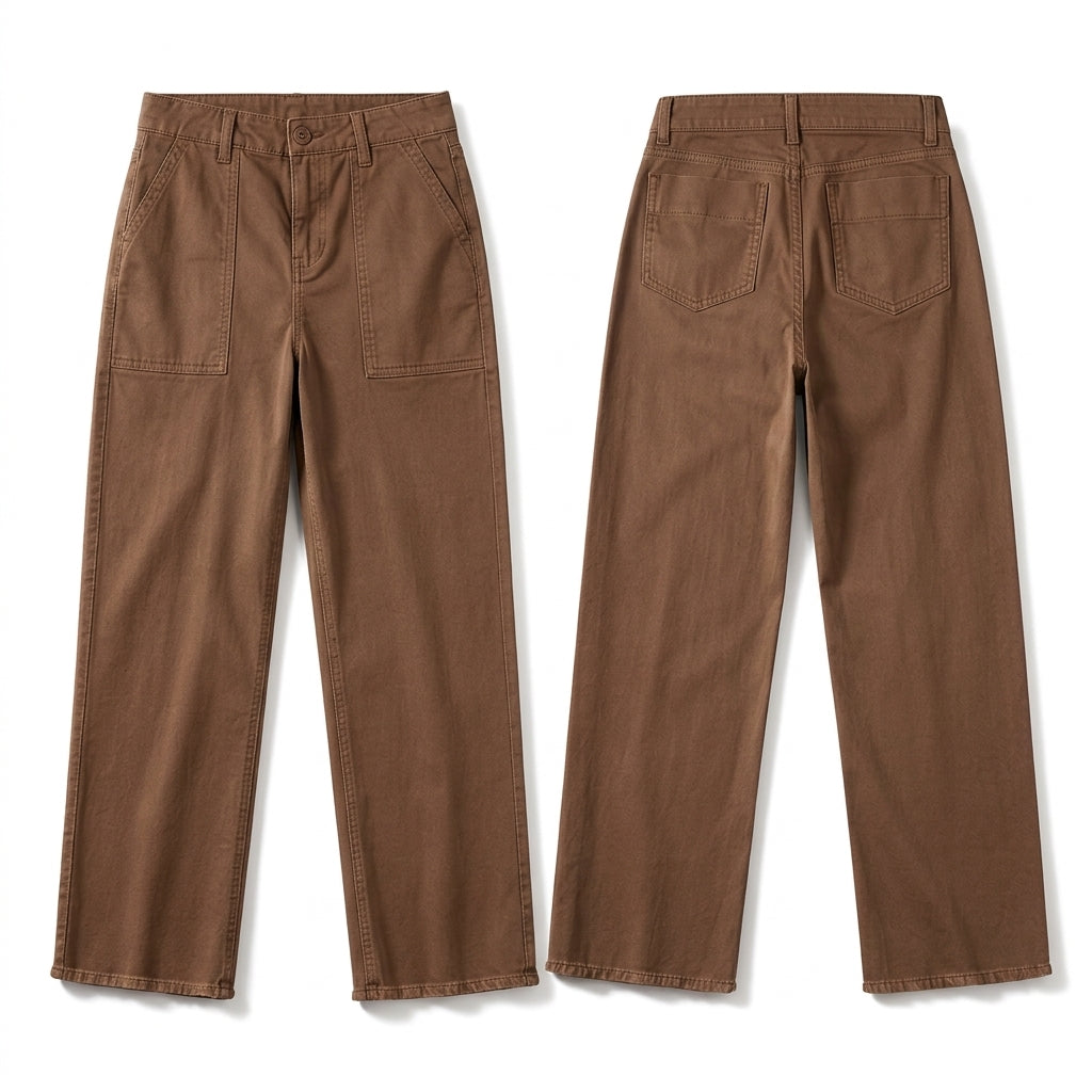 Women's Casual Utility Cropped Pants with Raw Frayed Hem and Deep Patch Pockets