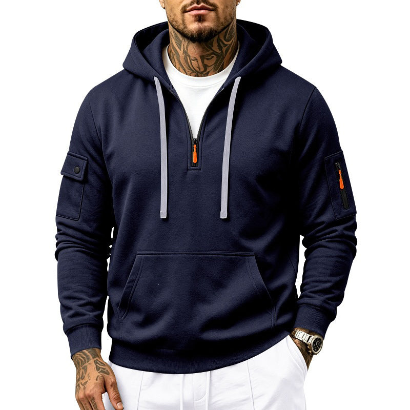 Men's Heavyweight Fleece Lined Hooded Sweatshirt Loose Fit Casual Workwear for Autumn and Winter