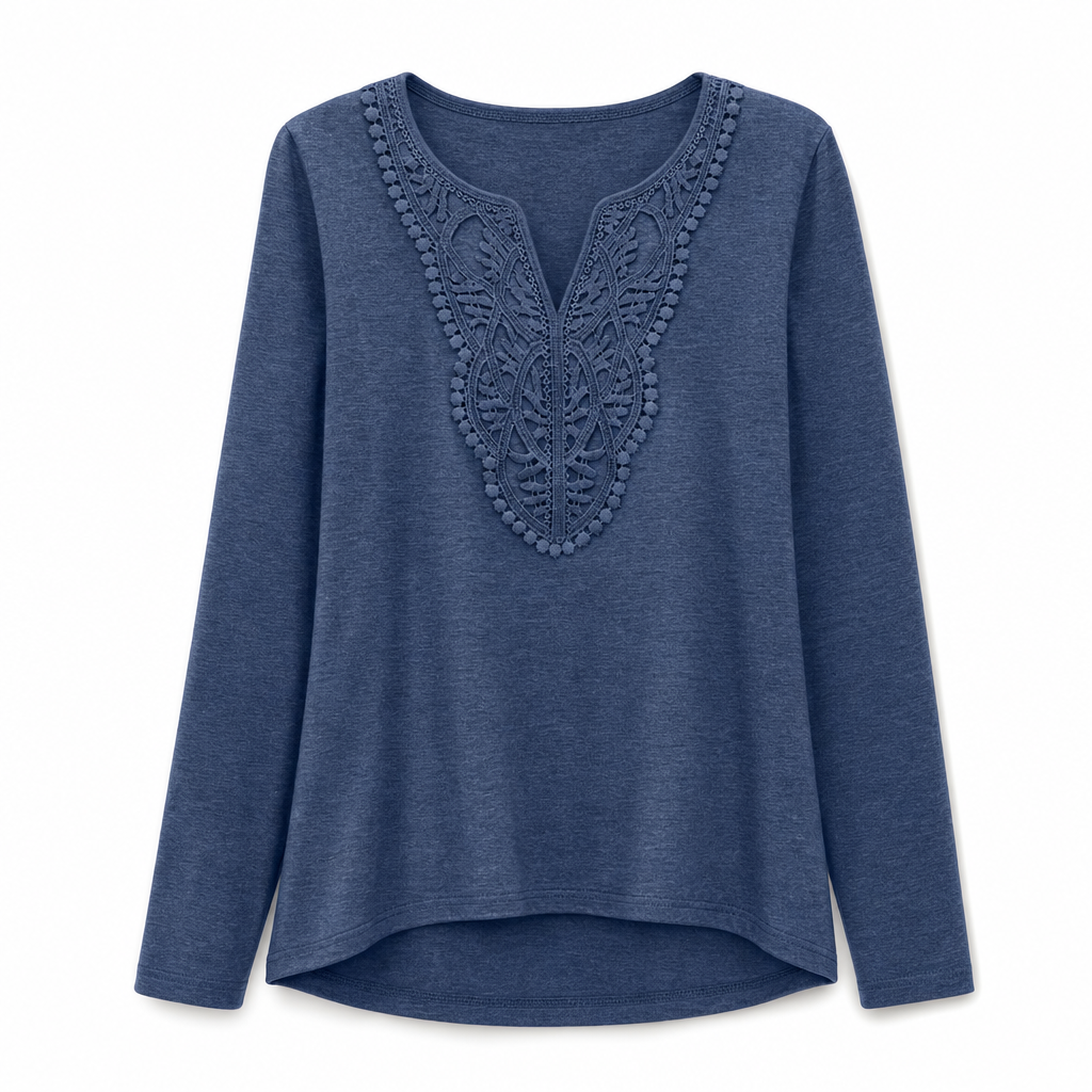 Women's Bohemian Lace V Neck Long Sleeve Loose Fit Blouse