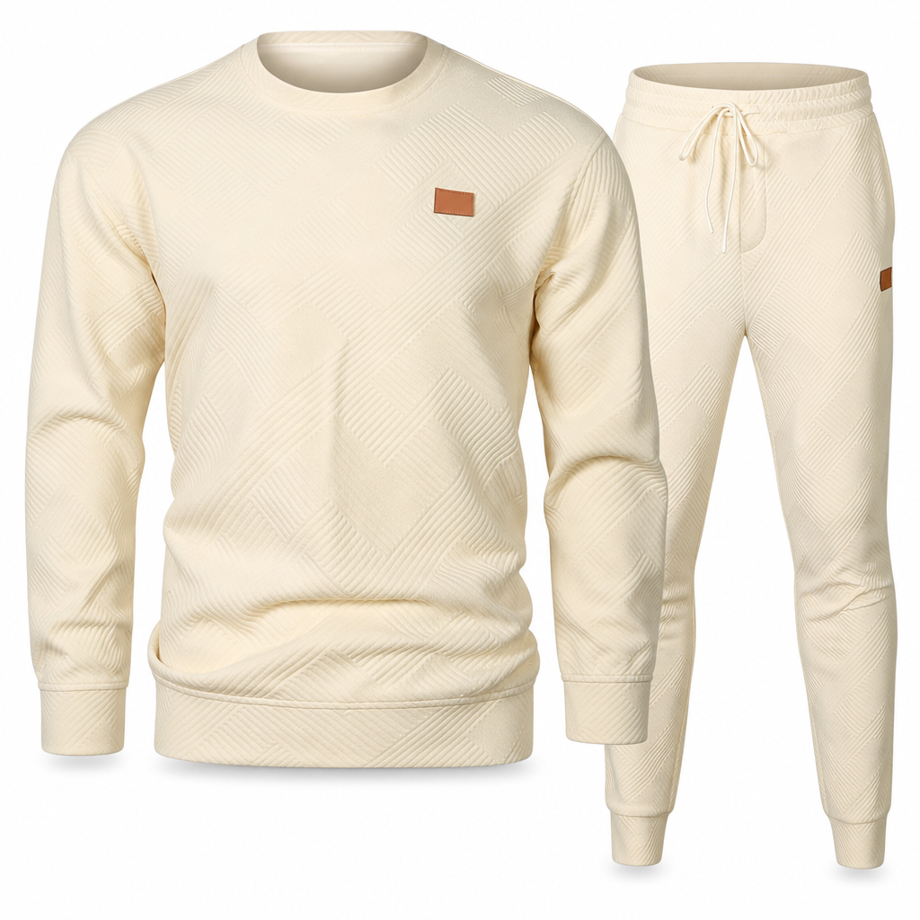 Men's Casual Knitwear Set Autumn Winter Crew Neck Jacquard Knit Sweater Suit