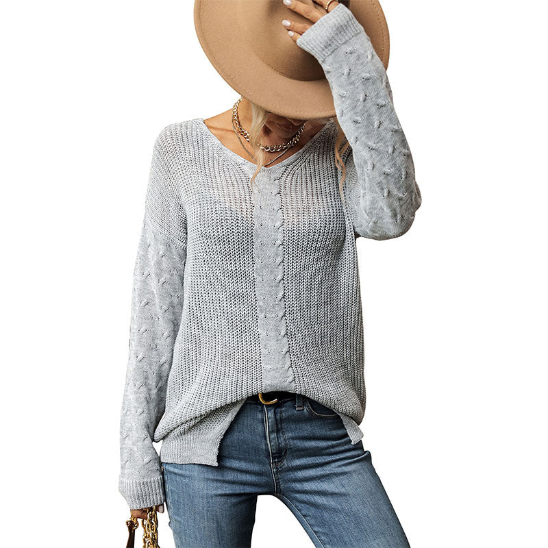 ?Buy 2 free shipping?V Neck Jacquard Gray Sweater For Women(50%OFF)