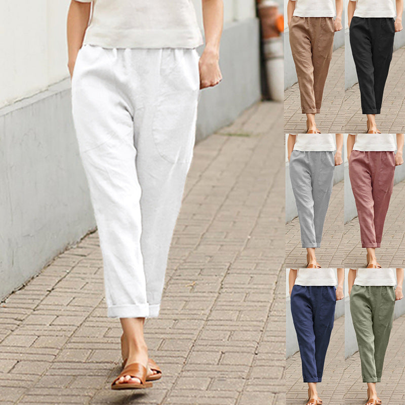 💃Linen-cotton women's large size loose pants