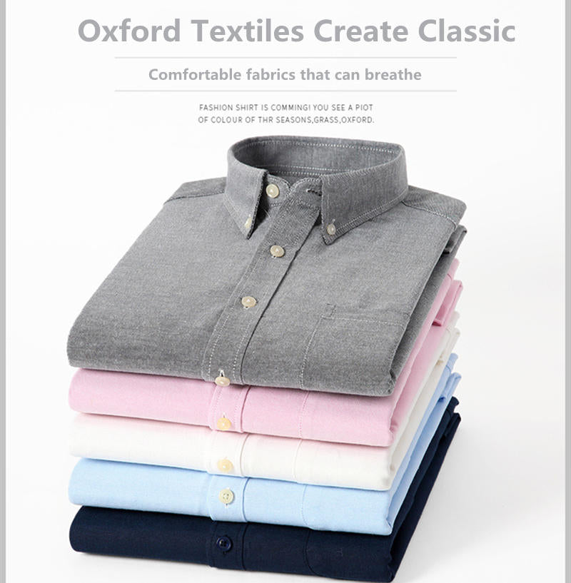 Men's Oxford Textile Pure Color Long Sleeve Shirt