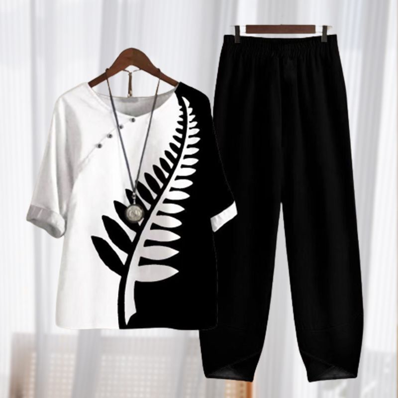 Women's Casual Daily Short-sleeved Top & Pants 2-piece Set