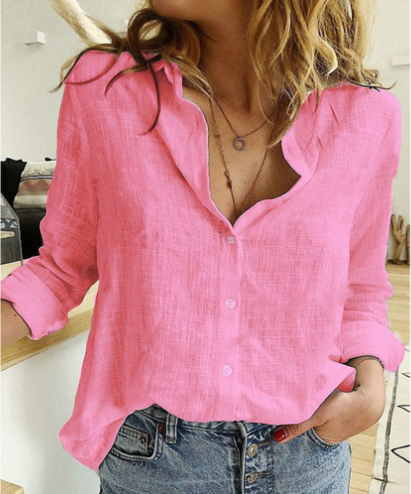 ?2023 New Hot Sale-Ladies Loose Casual Long Sleeve Linen Shirt
