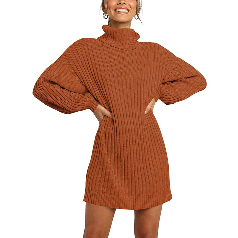 Hot Sale 50% OFF Women's Turtleneck Long Lantern Sleeve Loose Sweater Dress ( BUY 1 FREE SHIPPING)