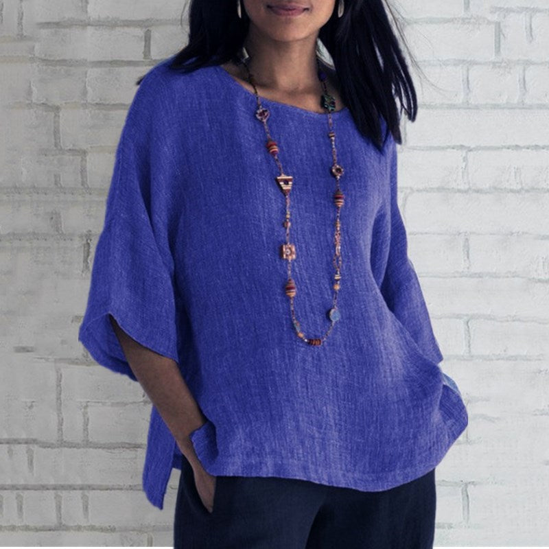 Last Day Promotion 70% off ?Spring 2023 fashion solid color cotton linen top