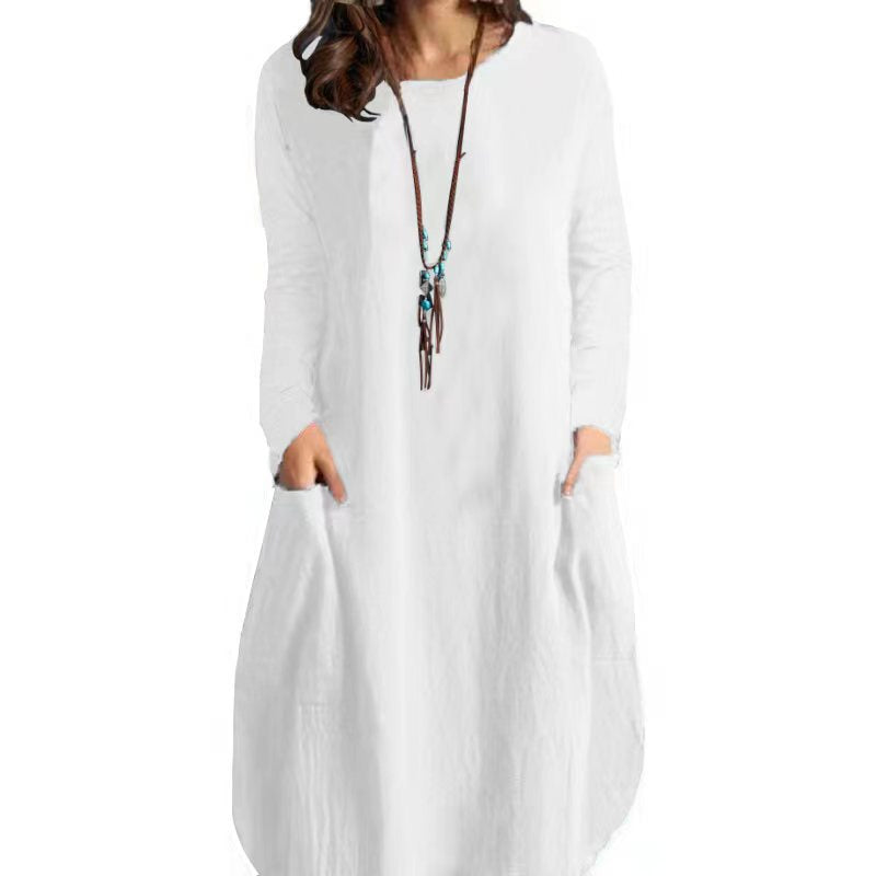 Women's Cotton Linen Loose Casual Pocket Dress