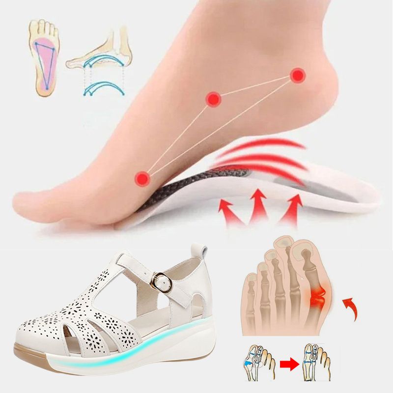 Women’s Hollow Wedge-heel Leather Sandals