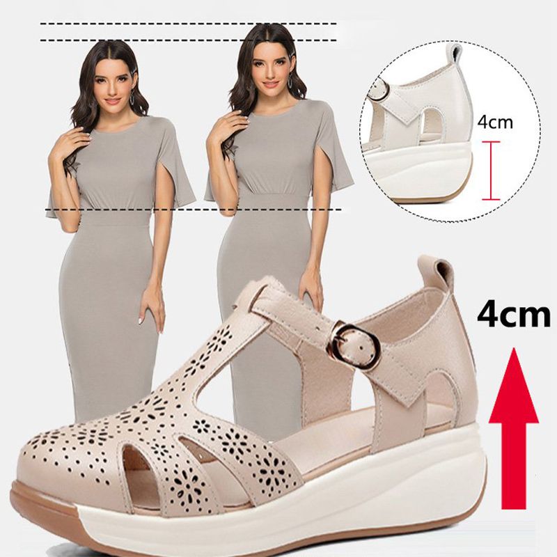 Women’s Hollow Wedge-heel Leather Sandals