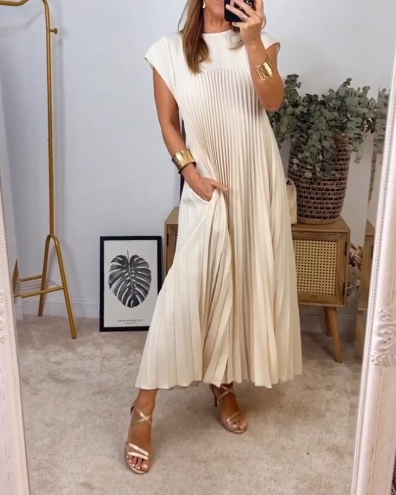 🔥50% OFF🔥Sleeveless pleated simple solid color dress
