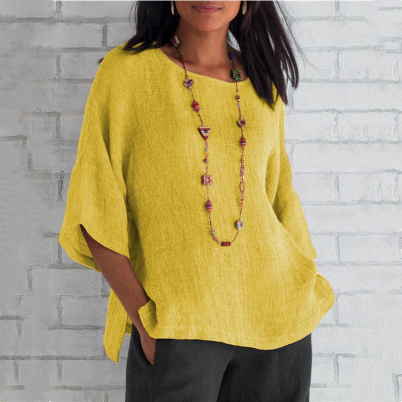 Last Day Promotion 70% off ?Spring 2023 fashion solid color cotton linen top