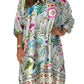 Loose dress with V-neck and half button placket with floral pattern
