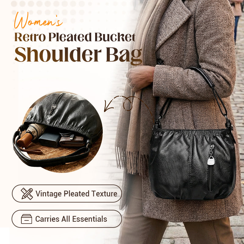 👜 50% OFF NOW! 🎀 Casual Pleated Bucket Leather Handbag – Soft Leather, Versatile Style & Adjustable Shoulder Strap ✨