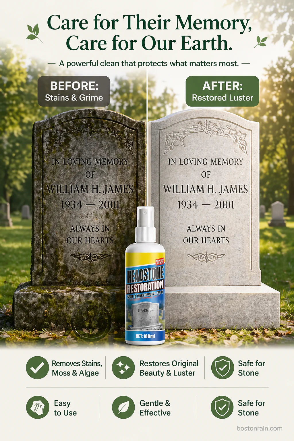 ⏰🎁Headstone Cleaning & Restoration Spray – Remove Stains Instantly