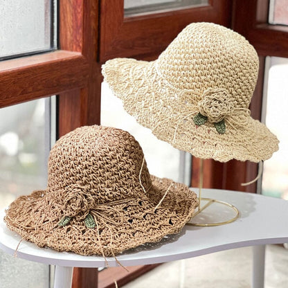 👒Buy 1 Get 1 Free-2Pcs🌸Elegant Crochet Straw Hat with Ruffle Detail