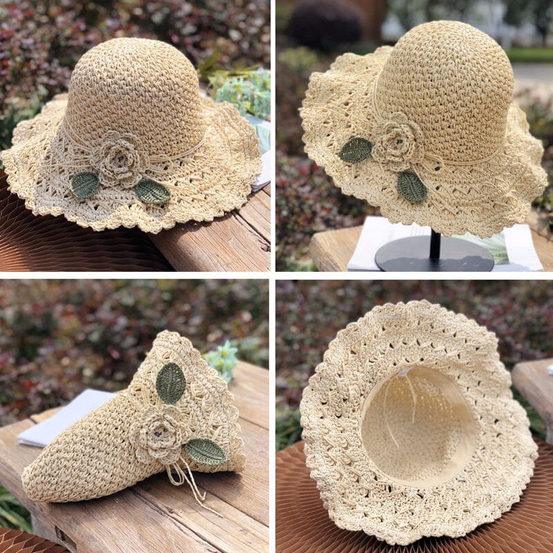 👒Buy 1 Get 1 Free-2Pcs🌸Elegant Crochet Straw Hat with Ruffle Detail