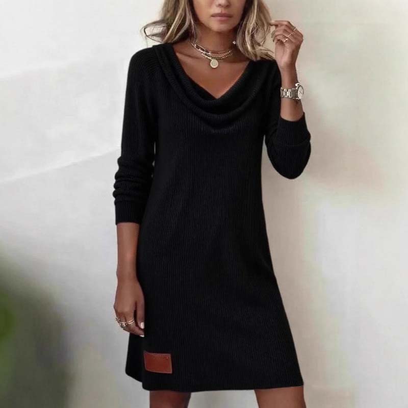 👗Women's Long Sleeve Cowl-Neck Knit Dress-Soft Fabric & Flattering Silhouette✅ | Cozy Elegance & Versatile Winter Style✨