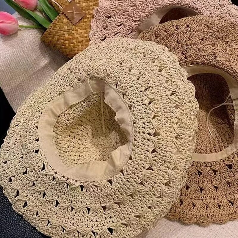 👒Buy 1 Get 1 Free-2Pcs🌸Elegant Crochet Straw Hat with Ruffle Detail