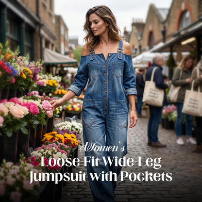 Loose Fit Wide-Leg Overall Jumpsuit with Pockets
