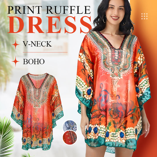 Women's Loose V-Neck Asymmetrical Dress