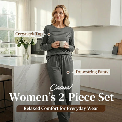 🔥 Women's Round-Neck Top and Drawstring Pants Set ✨