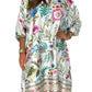 Loose dress with V-neck and half button placket with floral pattern