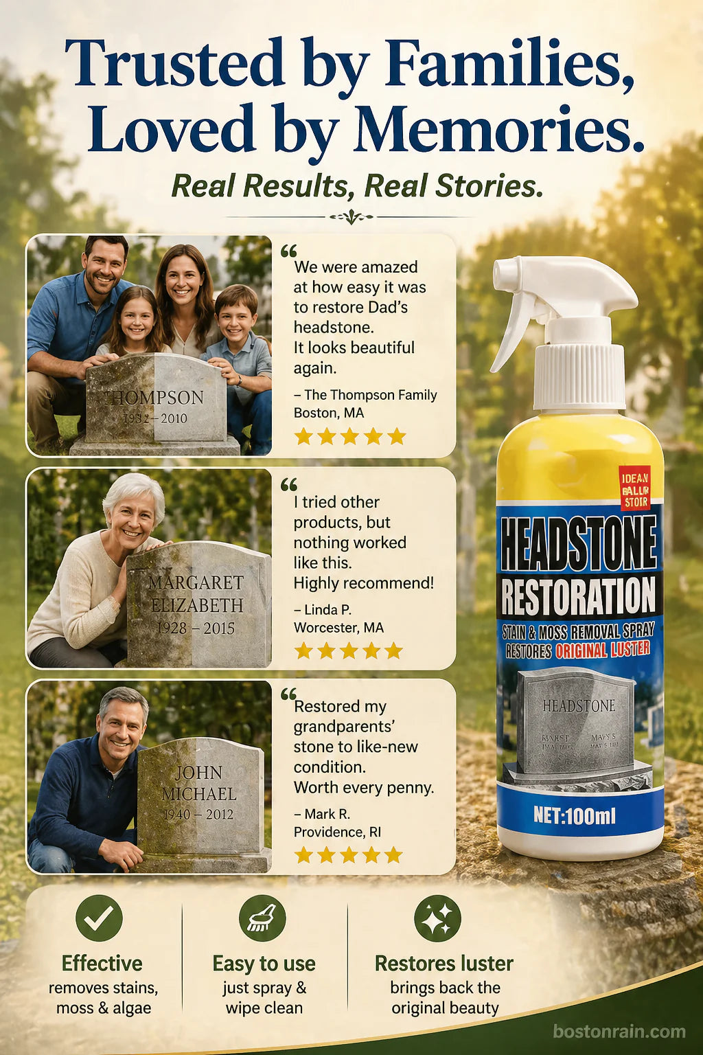 ⏰🎁Headstone Cleaning & Restoration Spray – Remove Stains Instantly