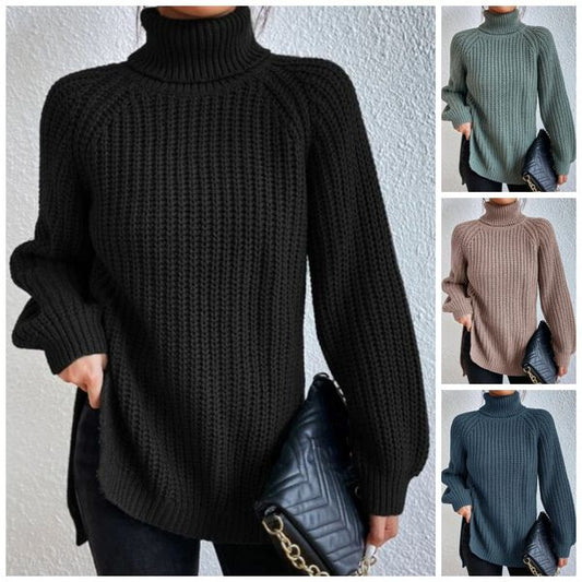 🌸Up to 40% OFF🔥Cotton Turtleneck Raglan Sleeve Split Hem Sweater