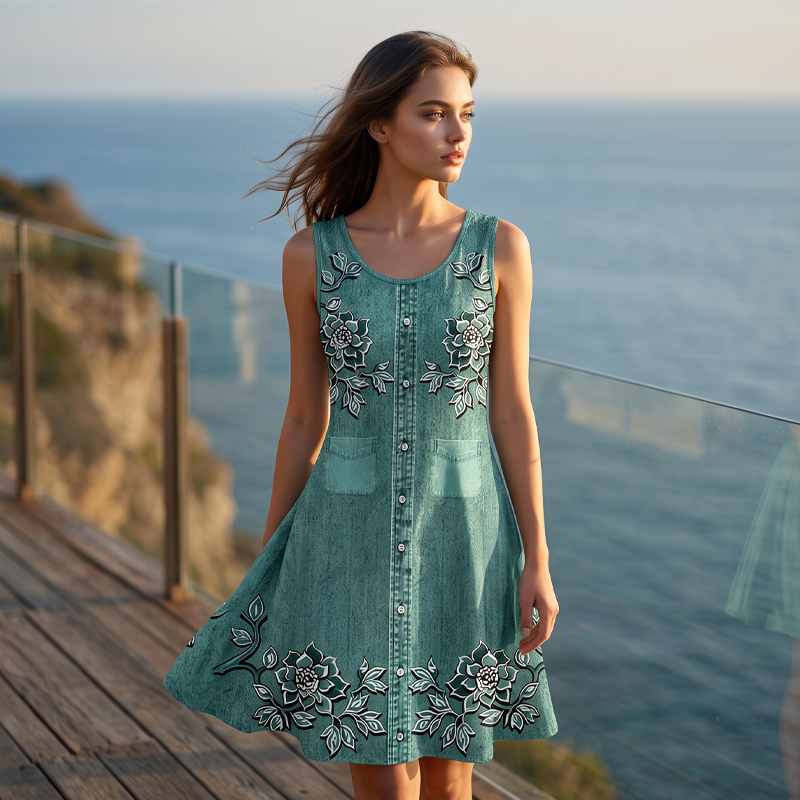 ⌛Limited-Time Offer-Women's Sleeveless Floral Button Down Dress