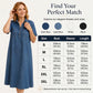 ✨ 50% Off – Casual Pocket Denim Midi Shirt Dress, Classic Button-Down with a Relaxed Fit, Perfect for Everyday Wear