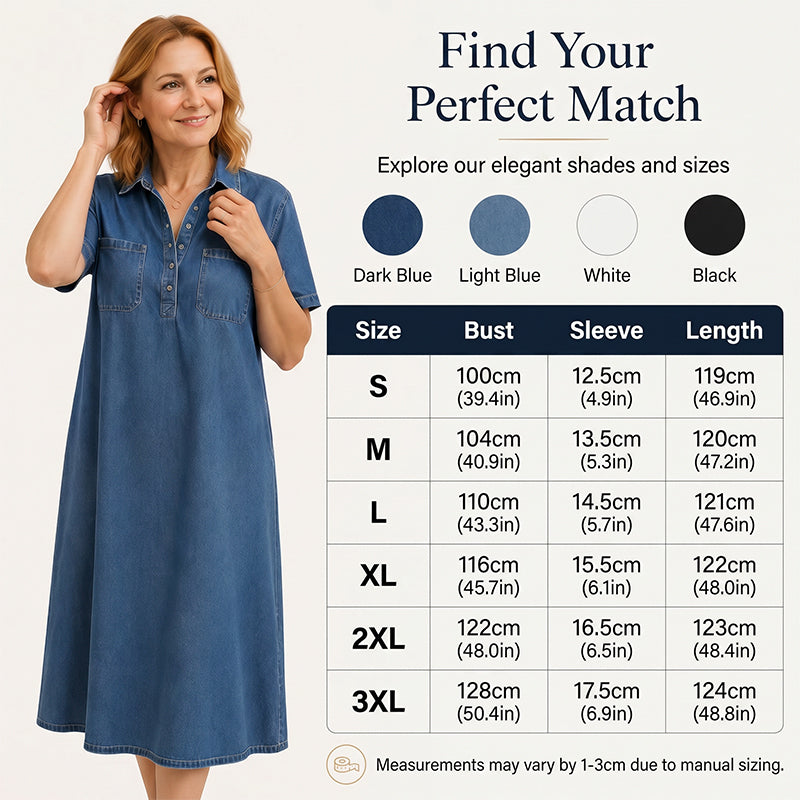 ✨ 50% Off – Casual Pocket Denim Midi Shirt Dress, Classic Button-Down with a Relaxed Fit, Perfect for Everyday Wear