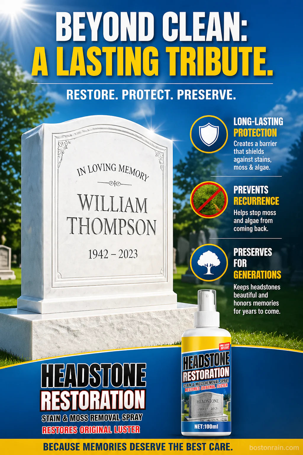 ⏰🎁Headstone Cleaning & Restoration Spray – Remove Stains Instantly