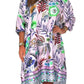 Loose dress with V-neck and half button placket with floral pattern