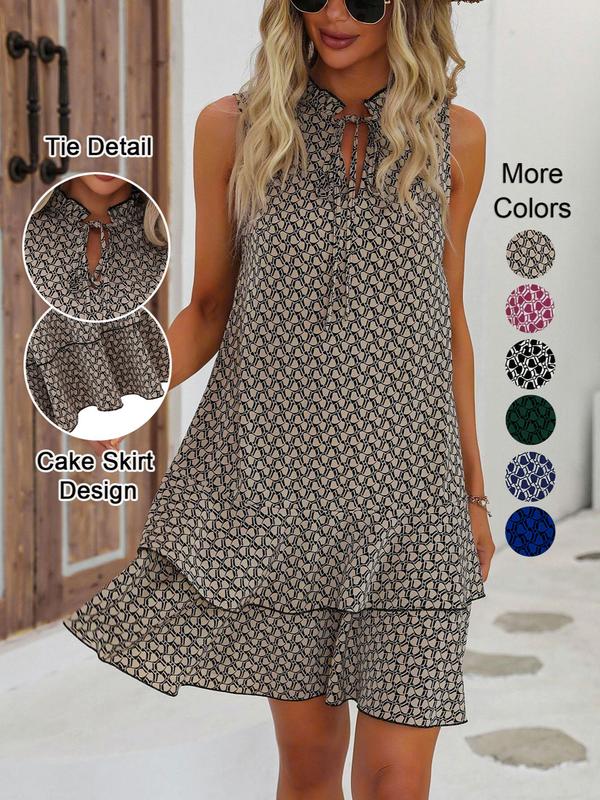 🎉Last day of the sale: 50% off 💃 Women's dress with a bow and geometric pattern