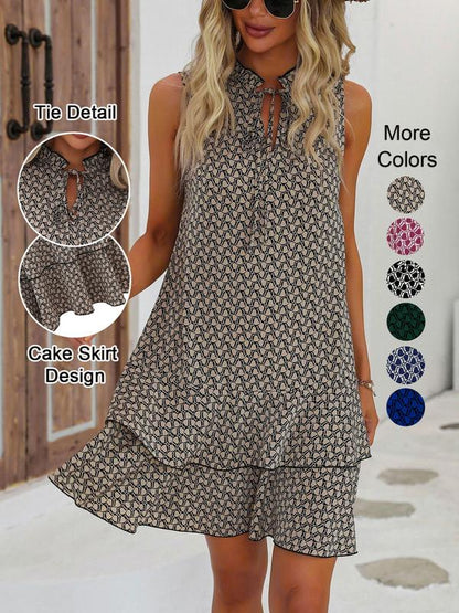 🎉Last day of the sale: 50% off 💃 Women's dress with a bow and geometric pattern
